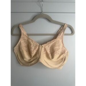 Lilyette 38D Beige Full Coverage Lace Trim Comfort Underwire Bra